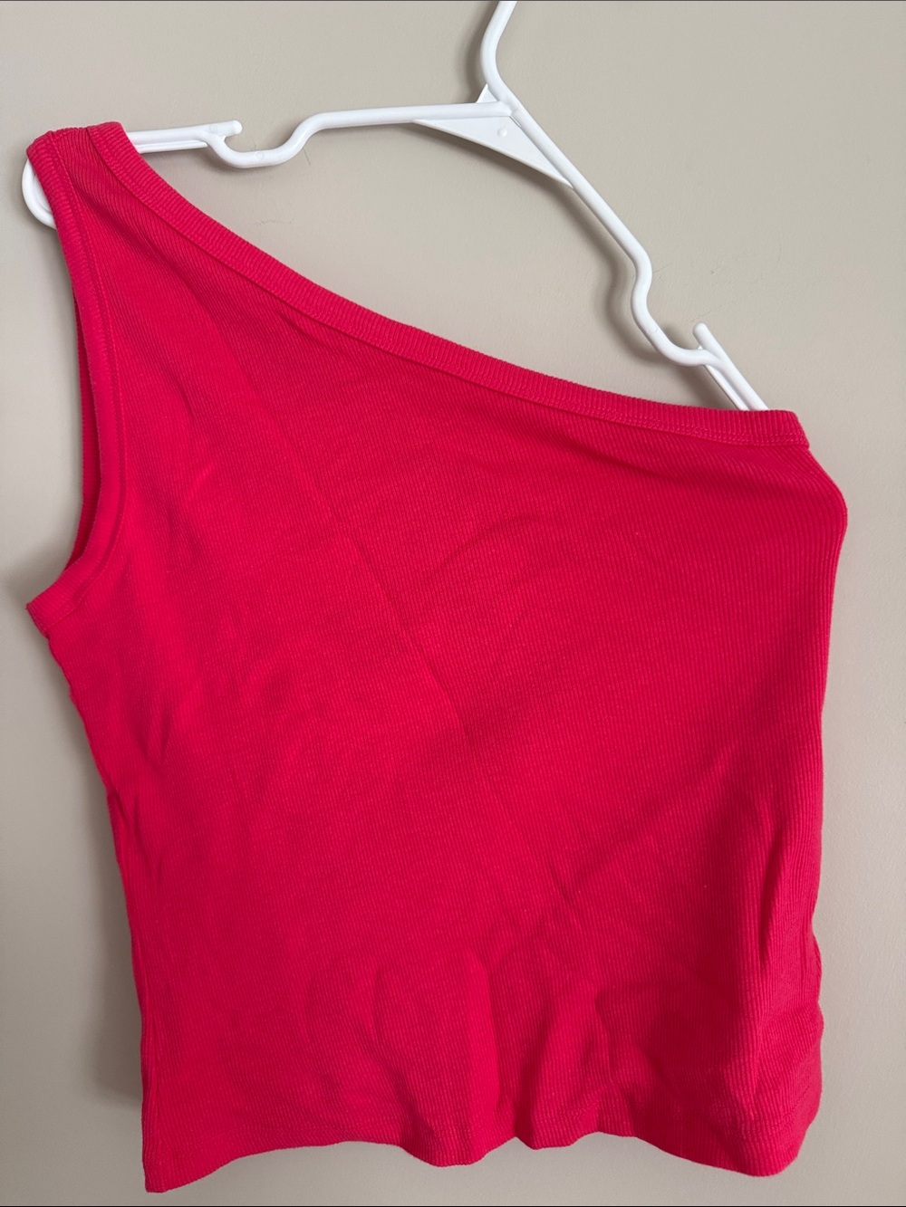 One-Shoulder Ribbed Tank in Bright Pink